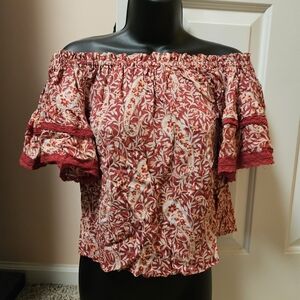 Angie Red Floral Off-Shoulder Blouse